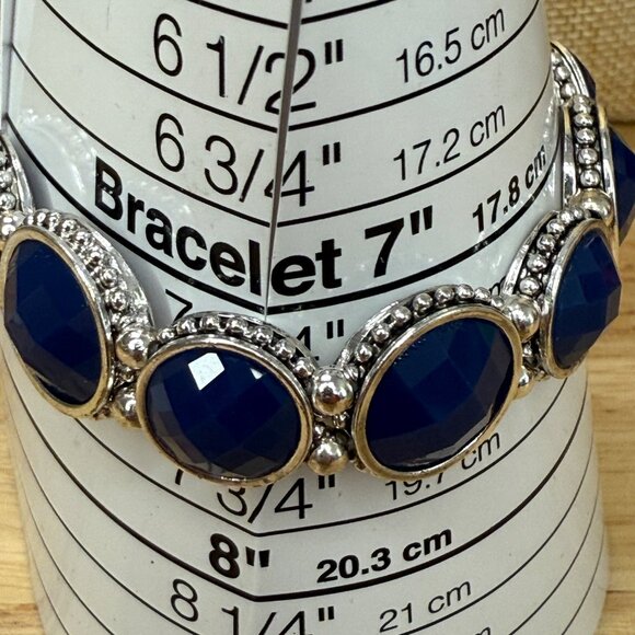 Napier Silver-Tone Stretch Bracelet With Faceted Blue Cabochon Accents - Picture 5 of 9